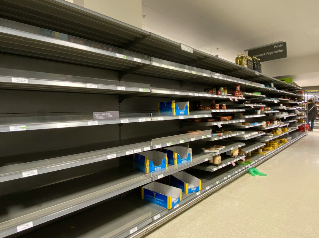 supermarket shelves with products